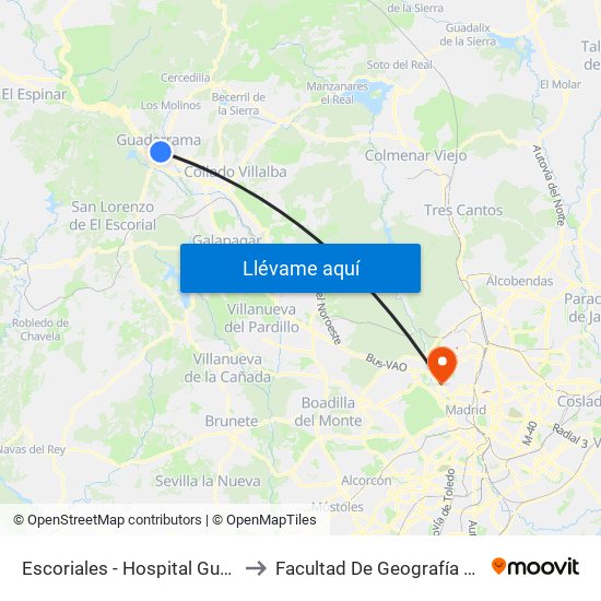Escoriales - Hospital Guadarrama to Facultad De Geografía E Historia map