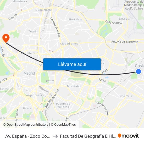 Av. España - Zoco Coslada to Facultad De Geografía E Historia map