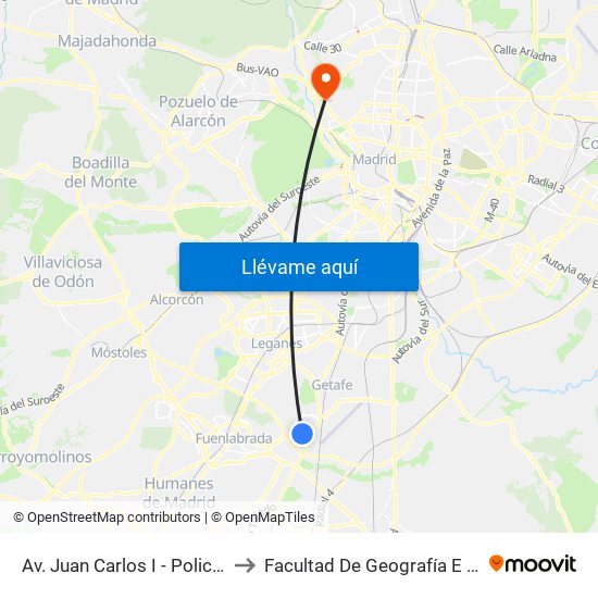 Av. Juan Carlos I - Policía Local to Facultad De Geografía E Historia map