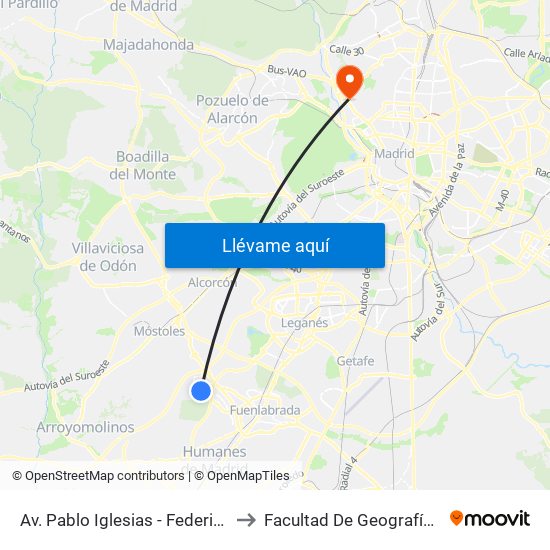 Av. Pablo Iglesias - Federica Montseny to Facultad De Geografía E Historia map