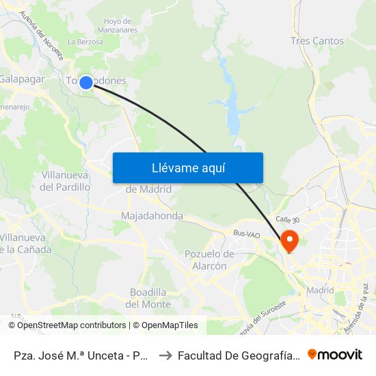 Pza. José M.ª Unceta - Polideportivo to Facultad De Geografía E Historia map