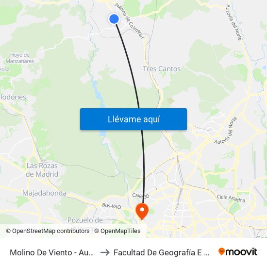 Molino De Viento - Auditorio to Facultad De Geografía E Historia map