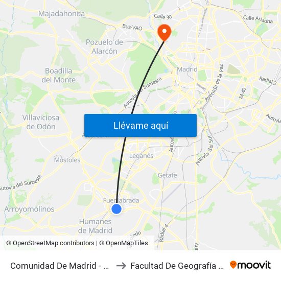 Comunidad De Madrid - Panaderas to Facultad De Geografía E Historia map
