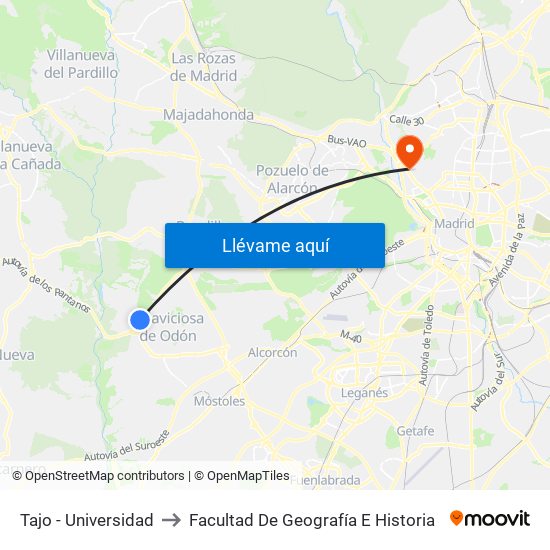 Tajo - Universidad to Facultad De Geografía E Historia map
