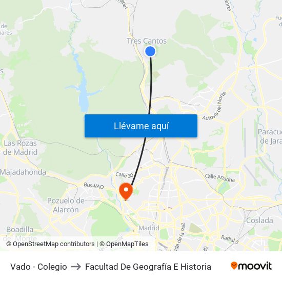 Vado - Colegio to Facultad De Geografía E Historia map
