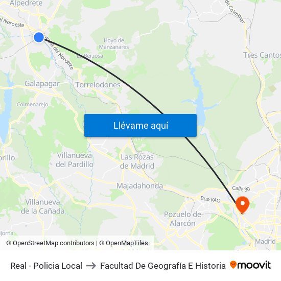 Real - Policia Local to Facultad De Geografía E Historia map