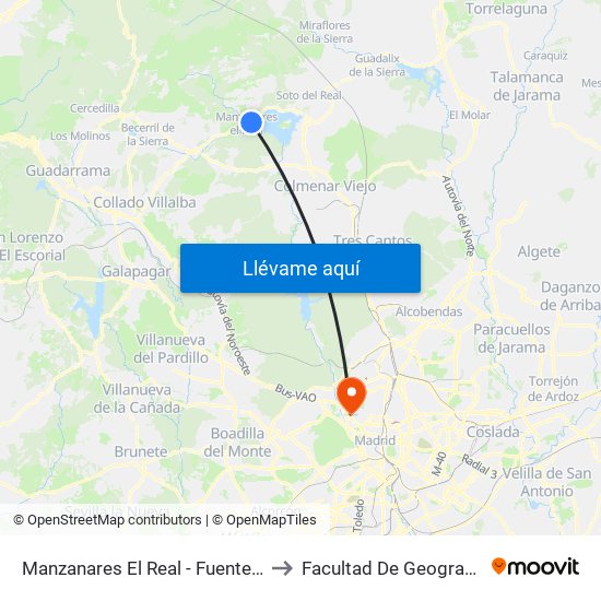 Manzanares El Real - Fuente De Las Ermitas to Facultad De Geografía E Historia map