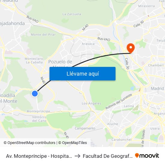 Av. Montepríncipe - Hospital Montepríncipe to Facultad De Geografía E Historia map