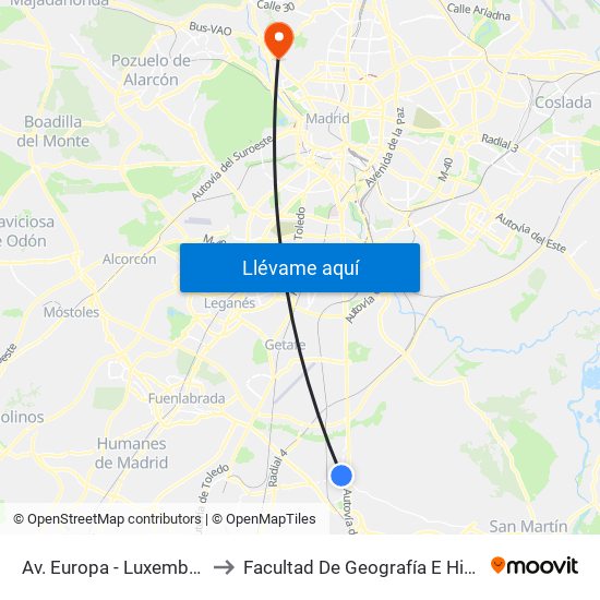 Av. Europa - Luxemburgo to Facultad De Geografía E Historia map