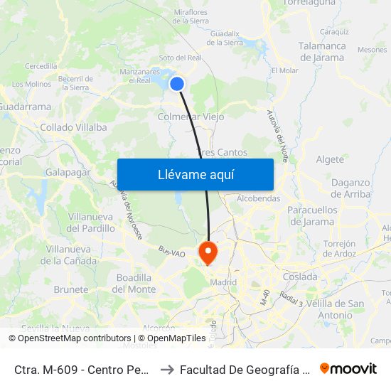Ctra. M-609 - Centro Penitenciario to Facultad De Geografía E Historia map