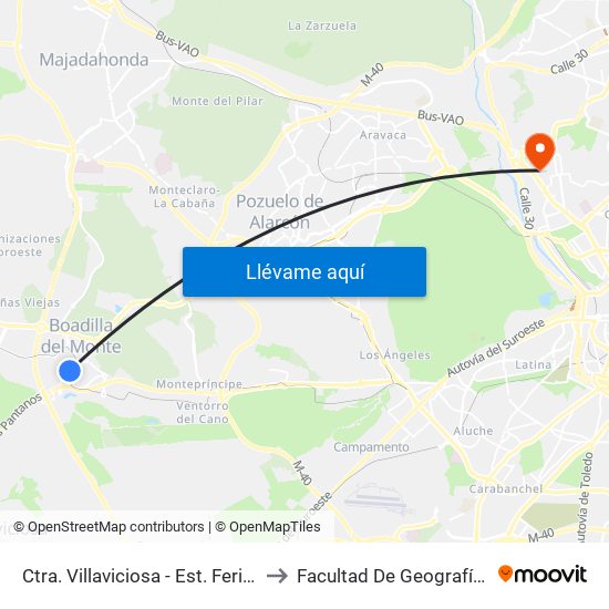 Ctra. Villaviciosa - Est. Ferial De Boadilla to Facultad De Geografía E Historia map