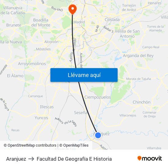 Aranjuez to Facultad De Geografía E Historia map
