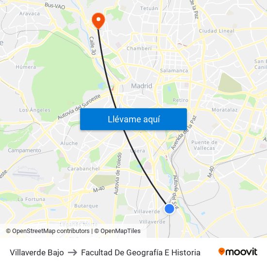 Villaverde Bajo to Facultad De Geografía E Historia map