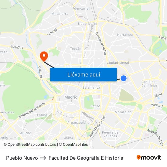 Pueblo Nuevo to Facultad De Geografía E Historia map