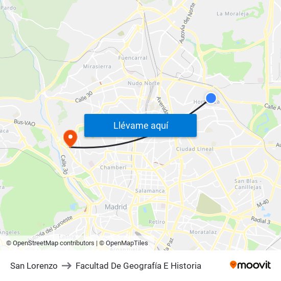 San Lorenzo to Facultad De Geografía E Historia map