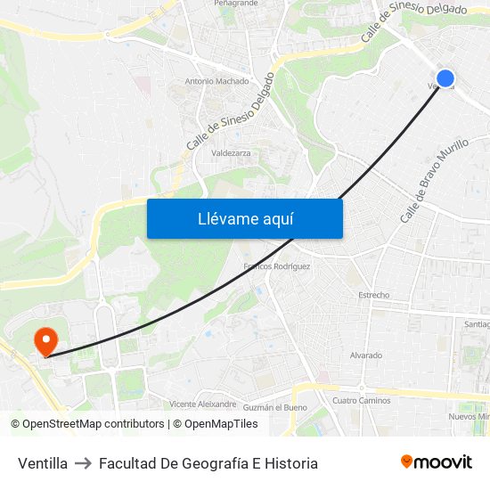 Ventilla to Facultad De Geografía E Historia map