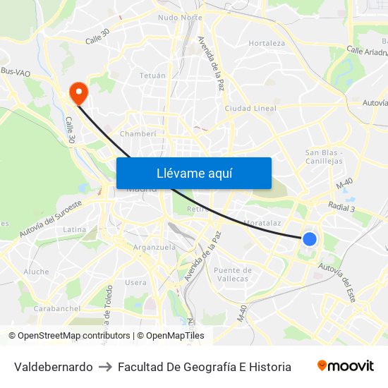 Valdebernardo to Facultad De Geografía E Historia map