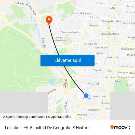 La Latina to Facultad De Geografía E Historia map
