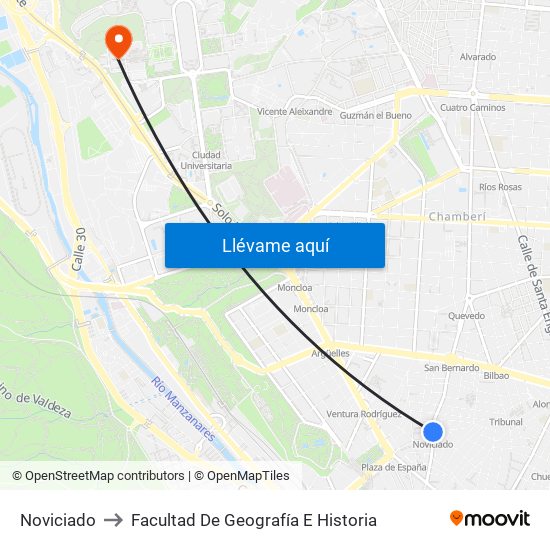 Noviciado to Facultad De Geografía E Historia map