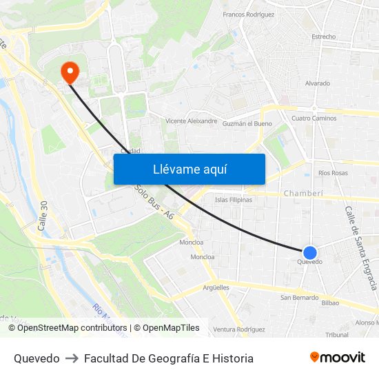Quevedo to Facultad De Geografía E Historia map
