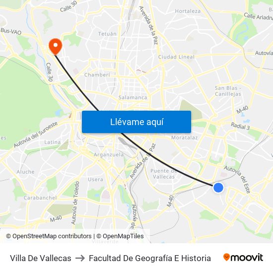 Villa De Vallecas to Facultad De Geografía E Historia map