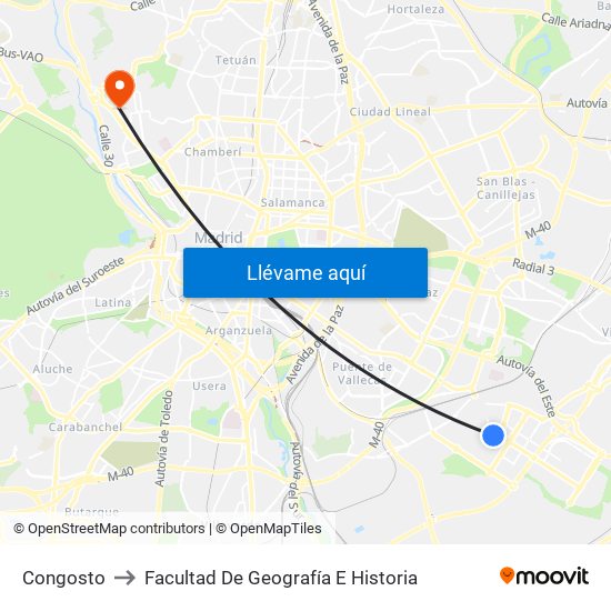 Congosto to Facultad De Geografía E Historia map