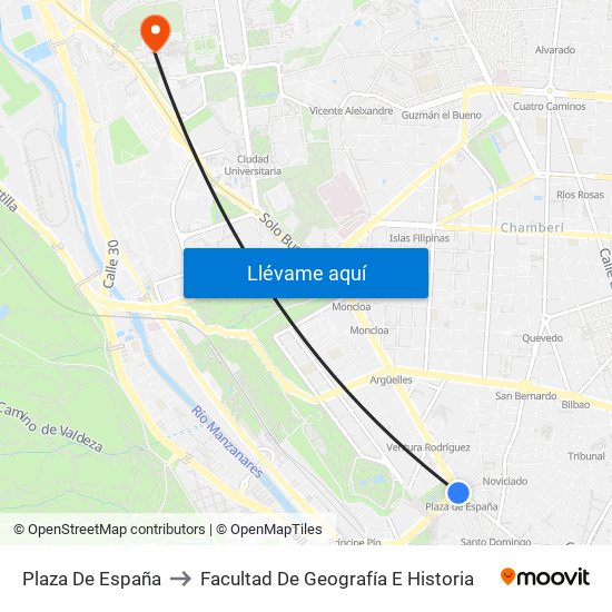 Plaza De España to Facultad De Geografía E Historia map