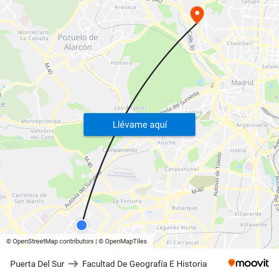 Puerta Del Sur to Facultad De Geografía E Historia map