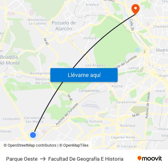 Parque Oeste to Facultad De Geografía E Historia map