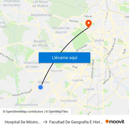 Hospital De Móstoles to Facultad De Geografía E Historia map