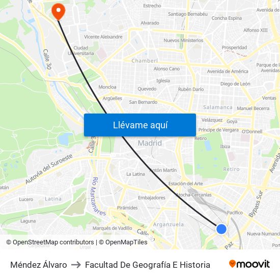 Méndez Álvaro to Facultad De Geografía E Historia map