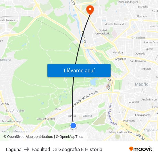 Laguna to Facultad De Geografía E Historia map