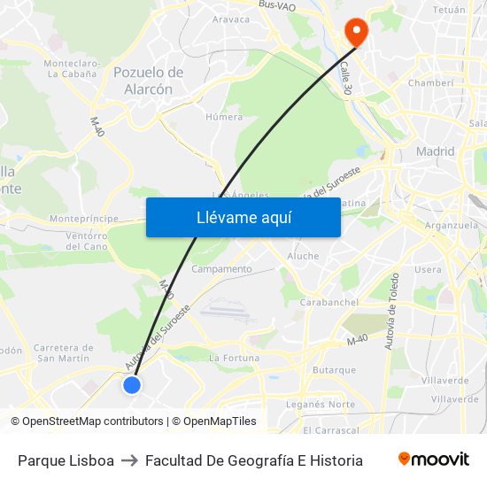 Parque Lisboa to Facultad De Geografía E Historia map