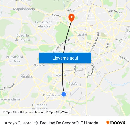 Arroyo Culebro to Facultad De Geografía E Historia map