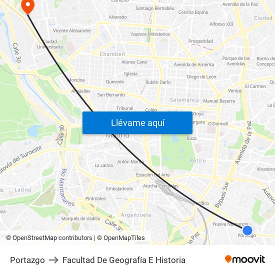 Portazgo to Facultad De Geografía E Historia map
