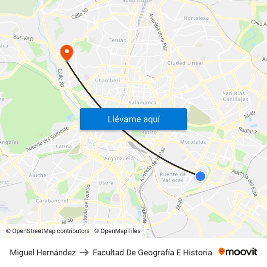 Miguel Hernández to Facultad De Geografía E Historia map