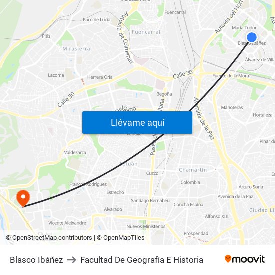 Blasco Ibáñez to Facultad De Geografía E Historia map