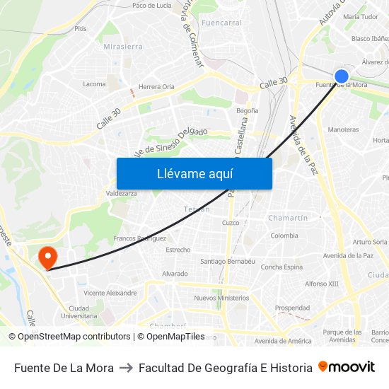 Fuente De La Mora to Facultad De Geografía E Historia map