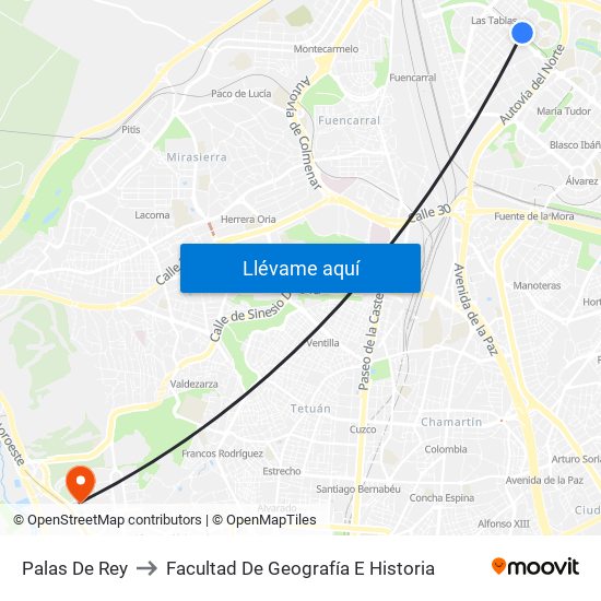 Palas De Rey to Facultad De Geografía E Historia map