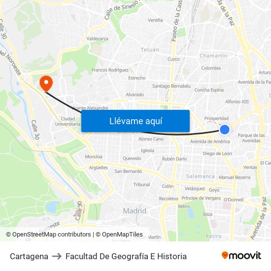 Cartagena to Facultad De Geografía E Historia map