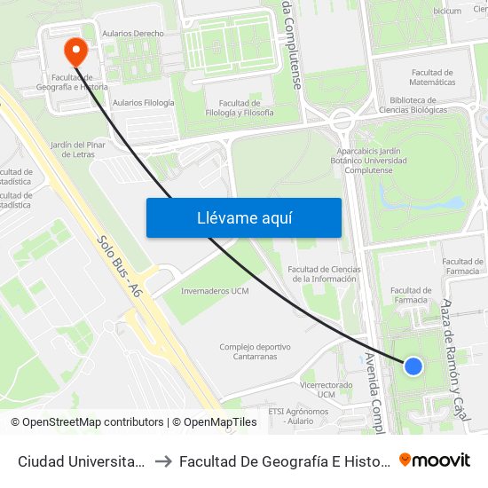 Ciudad Universitaria to Facultad De Geografía E Historia map