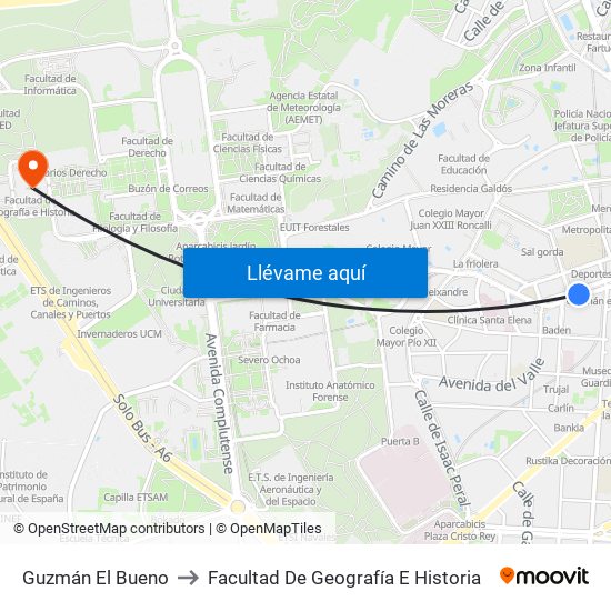 Guzmán El Bueno to Facultad De Geografía E Historia map