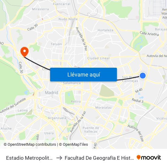 Estadio Metropolitano to Facultad De Geografía E Historia map