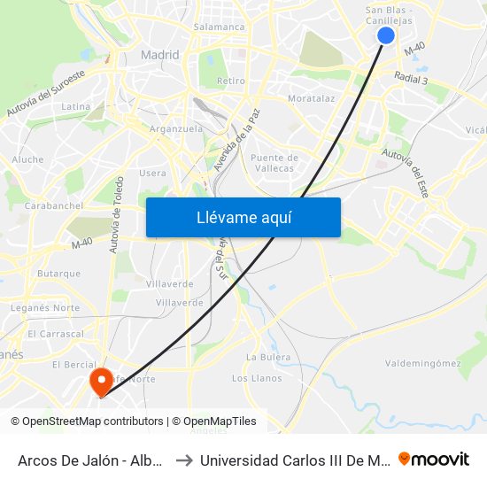 Arcos De Jalón - Albericia to Universidad Carlos III De Madrid map