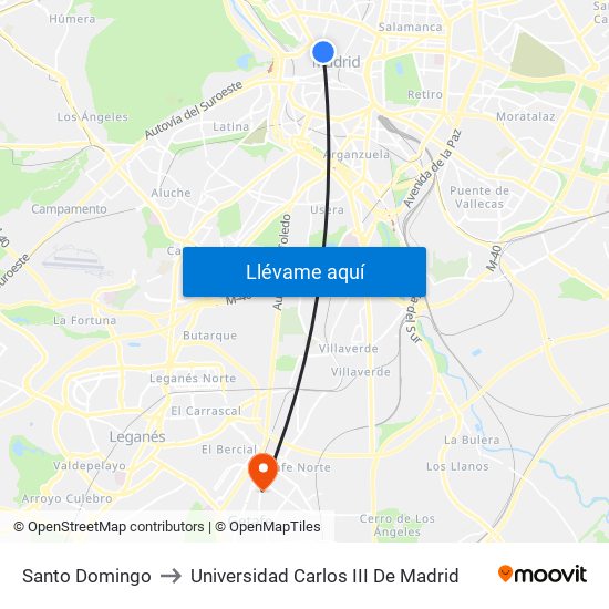 Santo Domingo to Universidad Carlos III De Madrid map