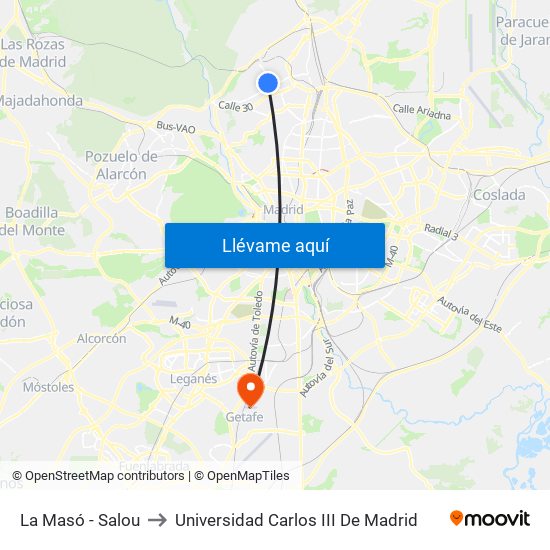 La Masó - Salou to Universidad Carlos III De Madrid map