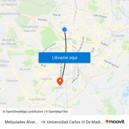 Melquíades Álvarez to Universidad Carlos III De Madrid map
