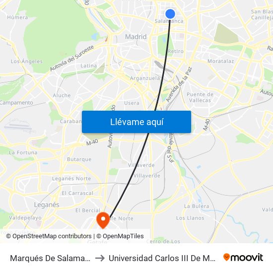 Marqués De Salamanca to Universidad Carlos III De Madrid map