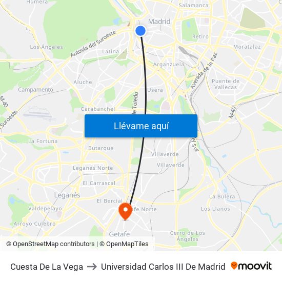 Cuesta De La Vega to Universidad Carlos III De Madrid map