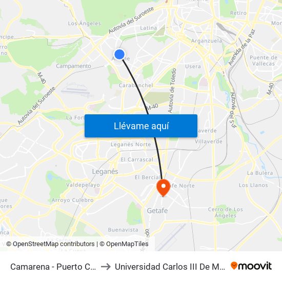 Camarena - Puerto Chico to Universidad Carlos III De Madrid map